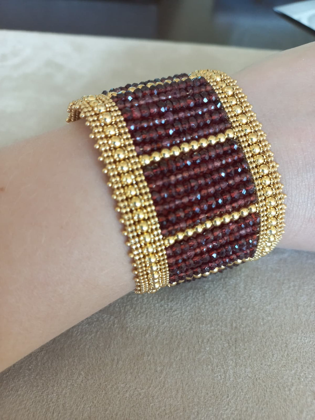 Bracciale in argento vermeil e rodolite
